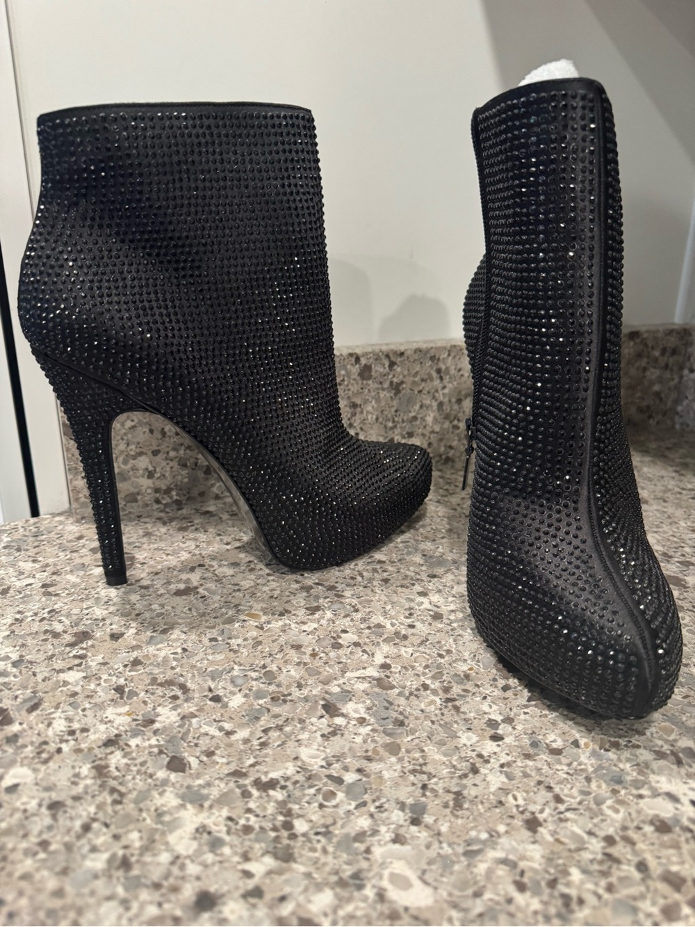Black Crystal-Stone Women's High Heel Ankle Boots new
